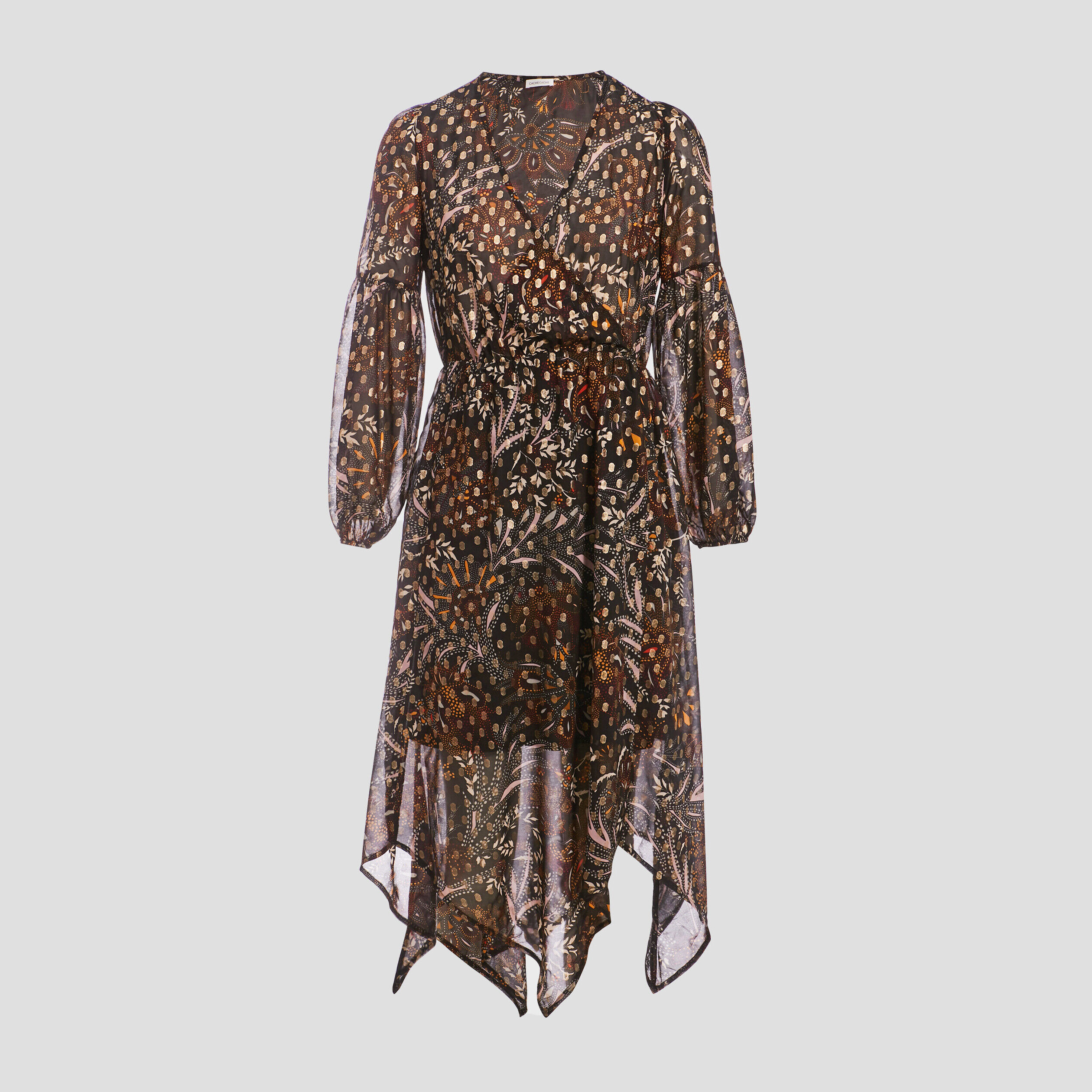 Robe longue évasée asymétrique noir femme | Cache Cache