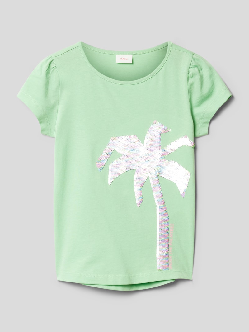 T-Shirt aus Baumwolle mit Paillettenbesatz in mint