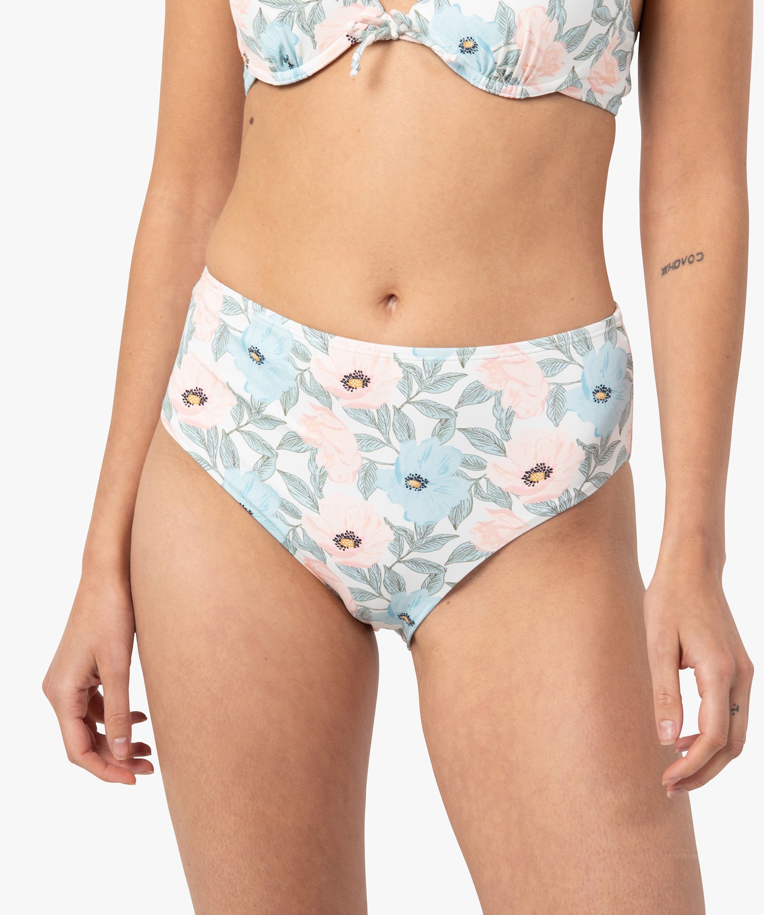 Bas de maillot de bain femme à motifs fleuris taille haute imprime | GEMO