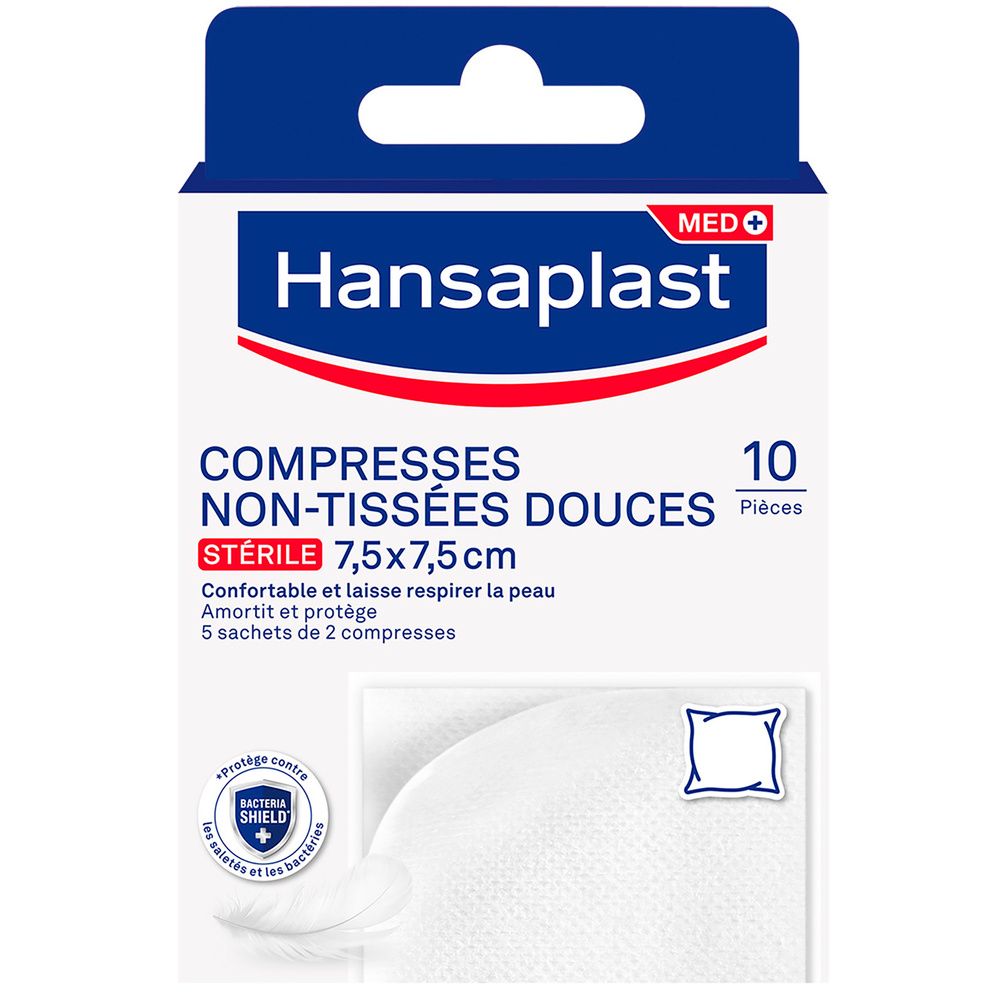 hansaplast Boite de 10 Compresses non tissées douces stériles 7,5X7,5 Bandage, pansement, sparadrap