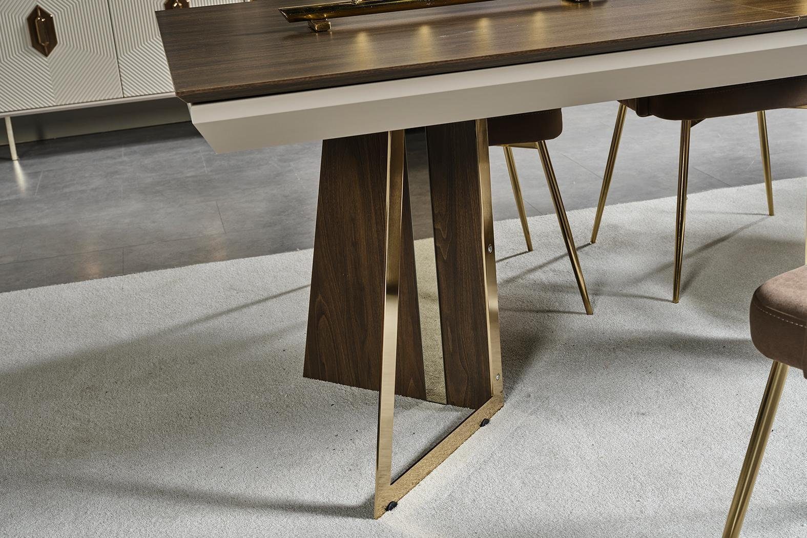 JVmoebel Esszimmer-Set Luxuriöses Esszimmer Set Stilvoler Esstisch 6x Stühle Sideboard, (9-St., Esstisch, 6x Stühle, Sideboard, Spiegel), Made in Europa