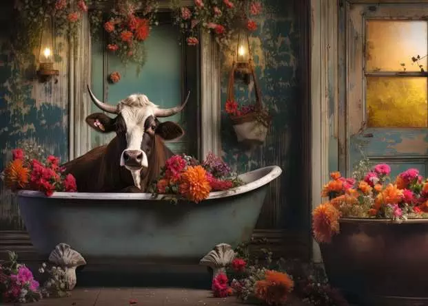 Puzzle 1000 Teile - The cow in the bathtub