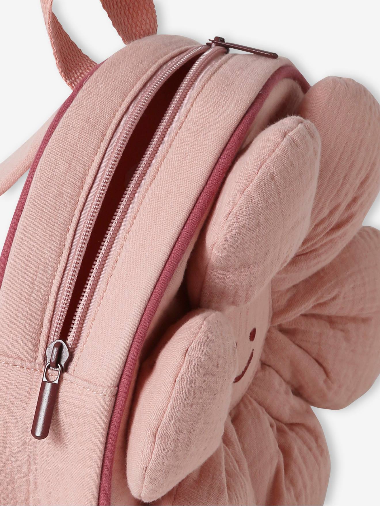 Sac à dos maternelle fleur fille en gaze de coton vieux rose