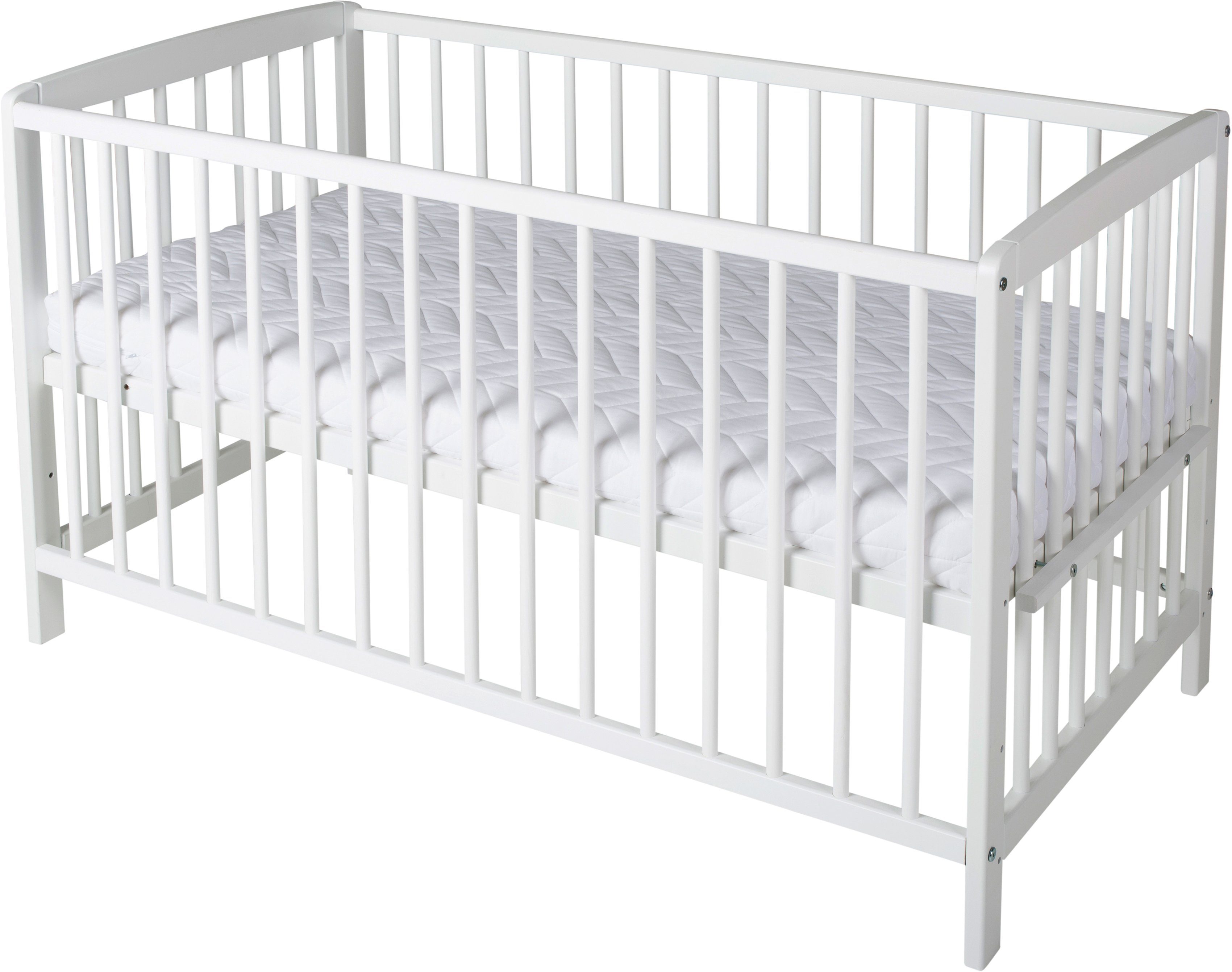 Schardt Beistellbett Micky, weiß, stufenlos höhenverstellbar, Umbauseiten und Sicherheitsgurtsystem