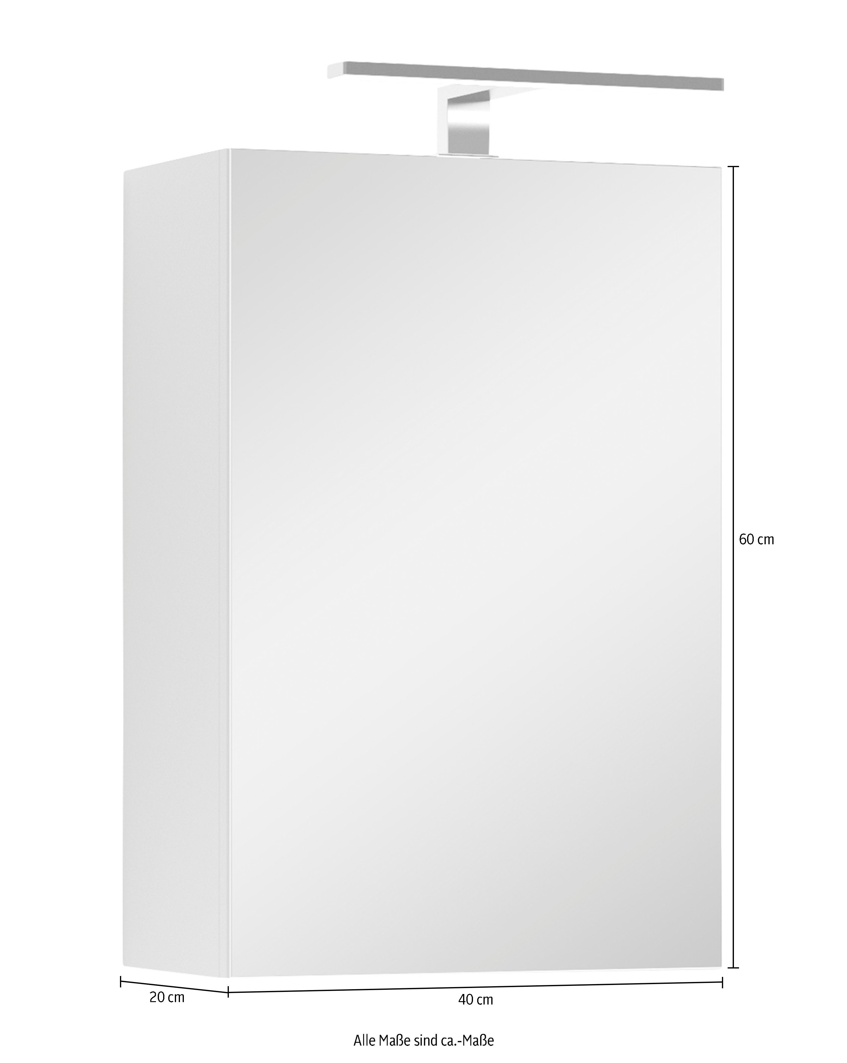byLIVING Spiegelschrank Spree Breite 40 cm, 1-türig, mit LED Beleuchtung und Schalter-/Steckdosenbox