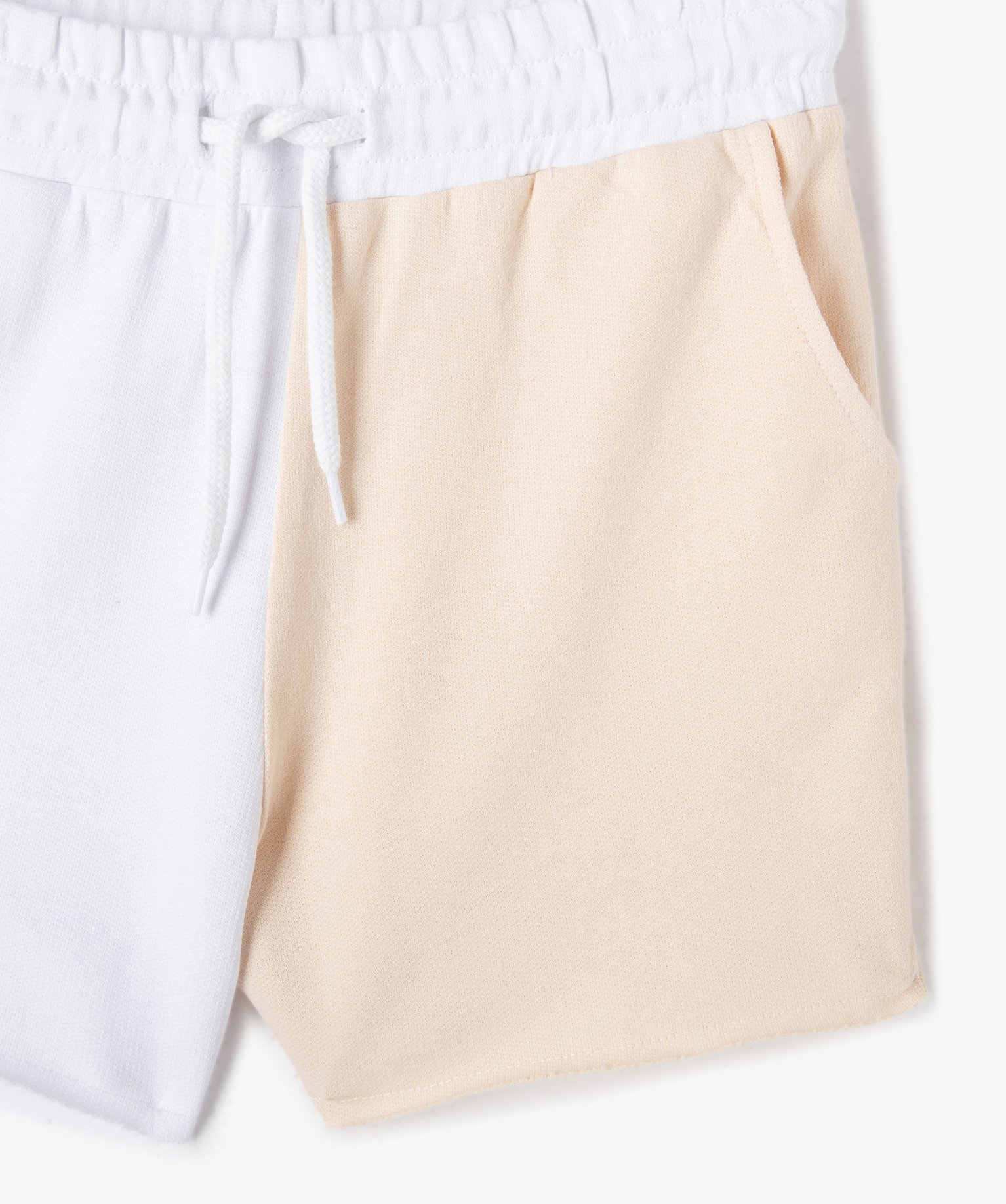 Short fille en maille bicolore avec ceinture élastiquée beige | GEMO