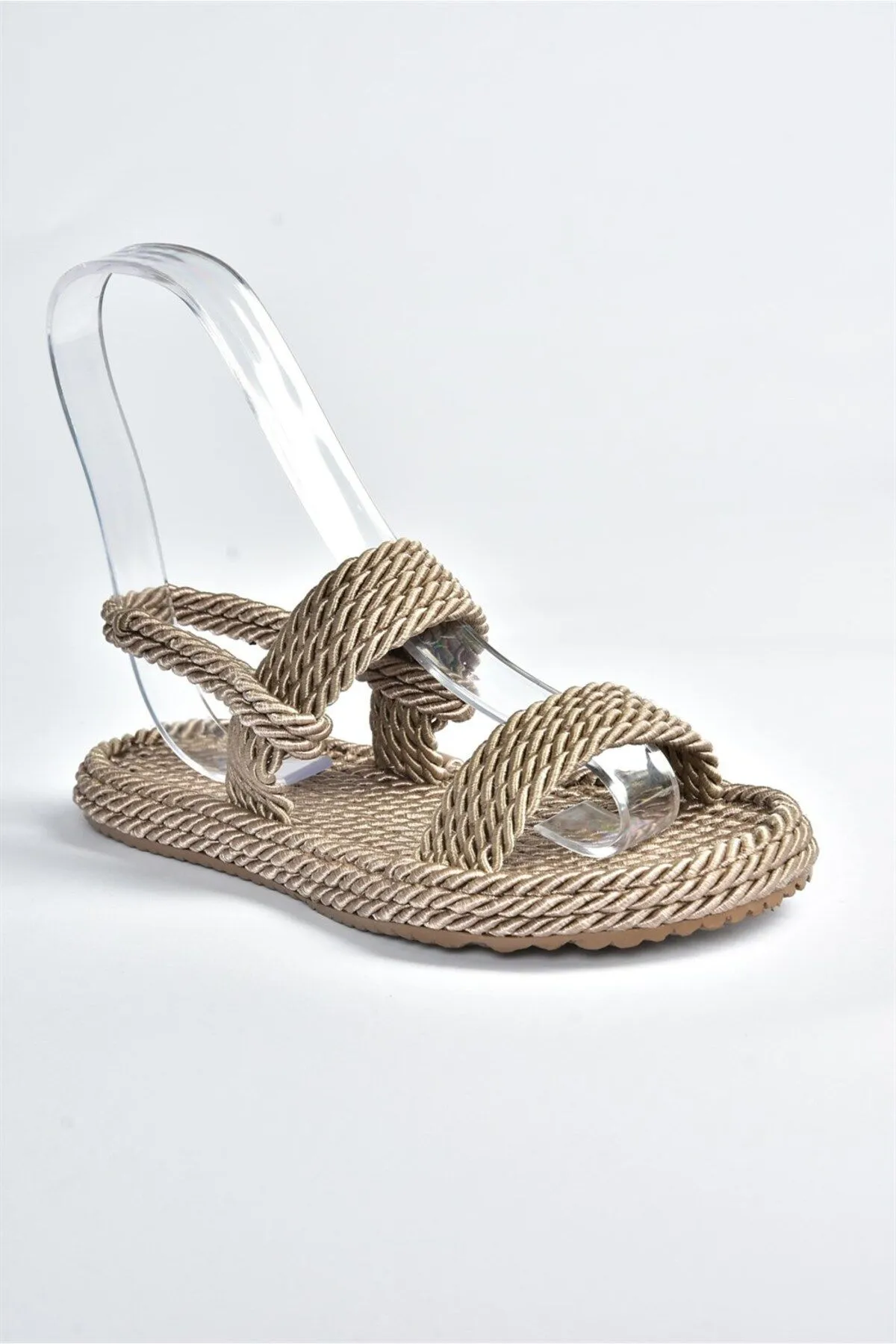 Fox Shoes  Damen-Sandalen aus Nerzseil mit Schnürung aus Stroh K596012104