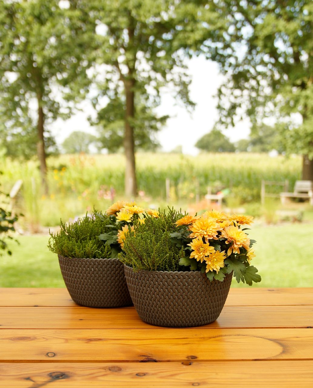 Powertec Garden Strickoptik-Blumentopf, Steingrau - 2er-Set