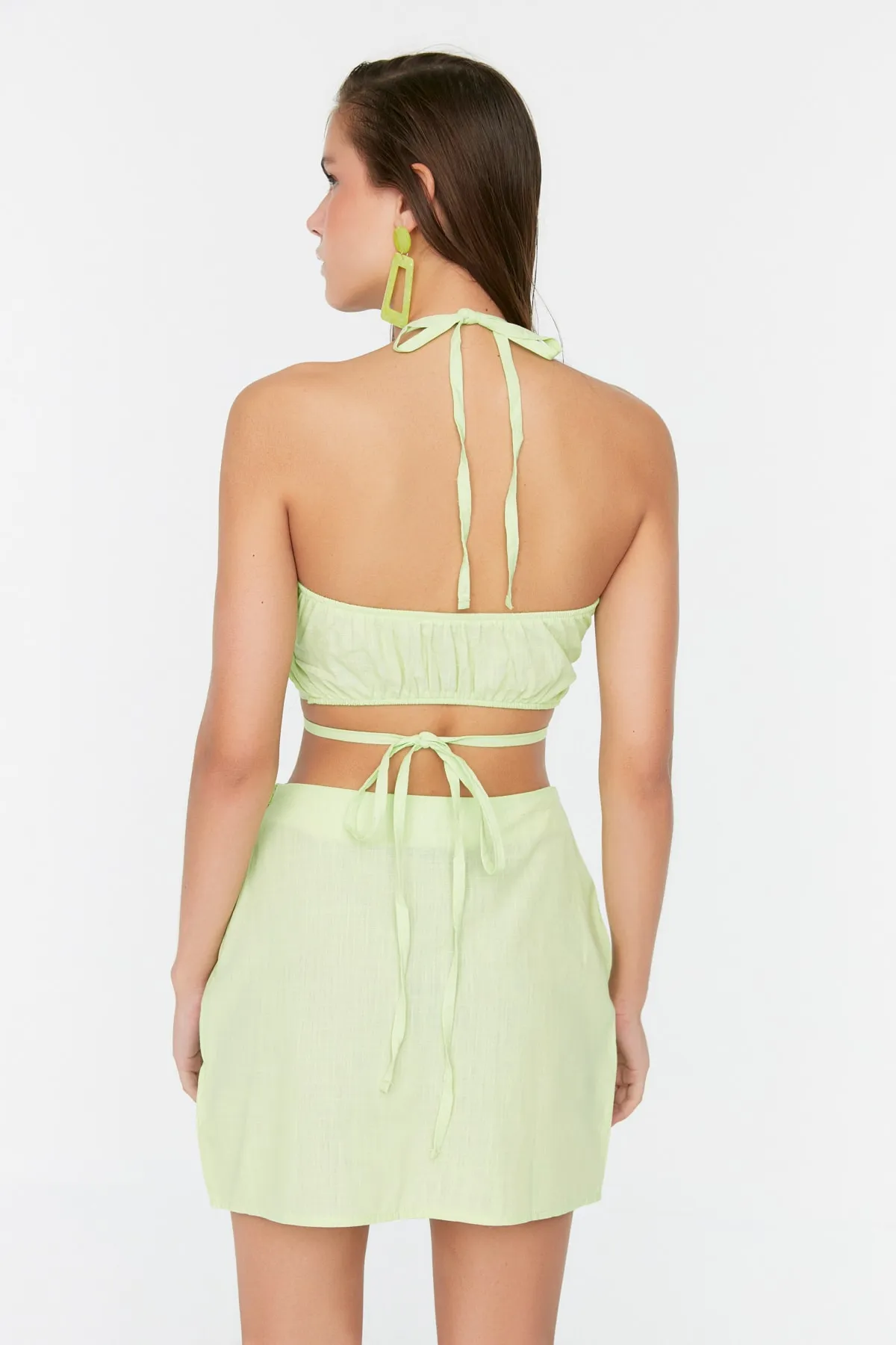 Trendyol Collection  Mintgrünes Strand-Hose-Top-Set zum Binden TBESS22AU0072