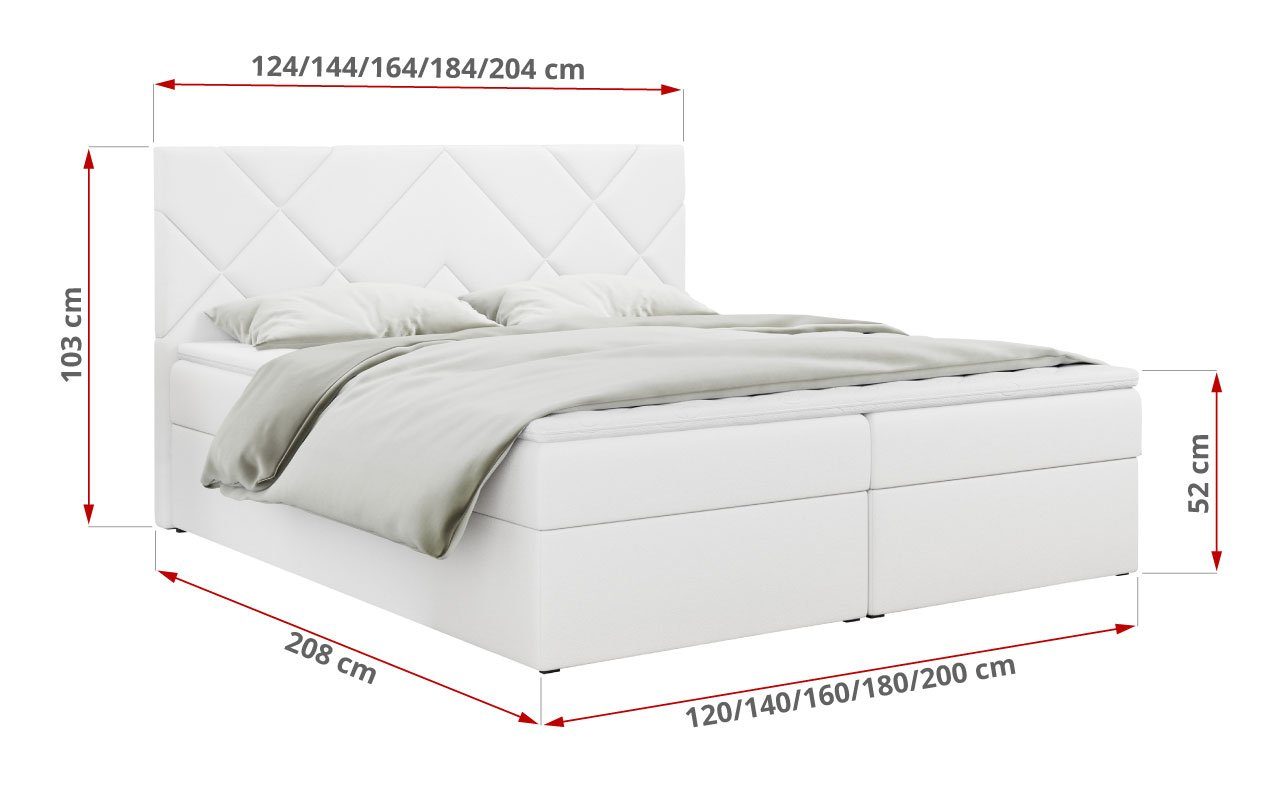 MKS MÖBEL Boxspringbett STELLE 3, Doppelbett mit Bettkasten für Schlafzimmer, mit Multipocket-Matratze