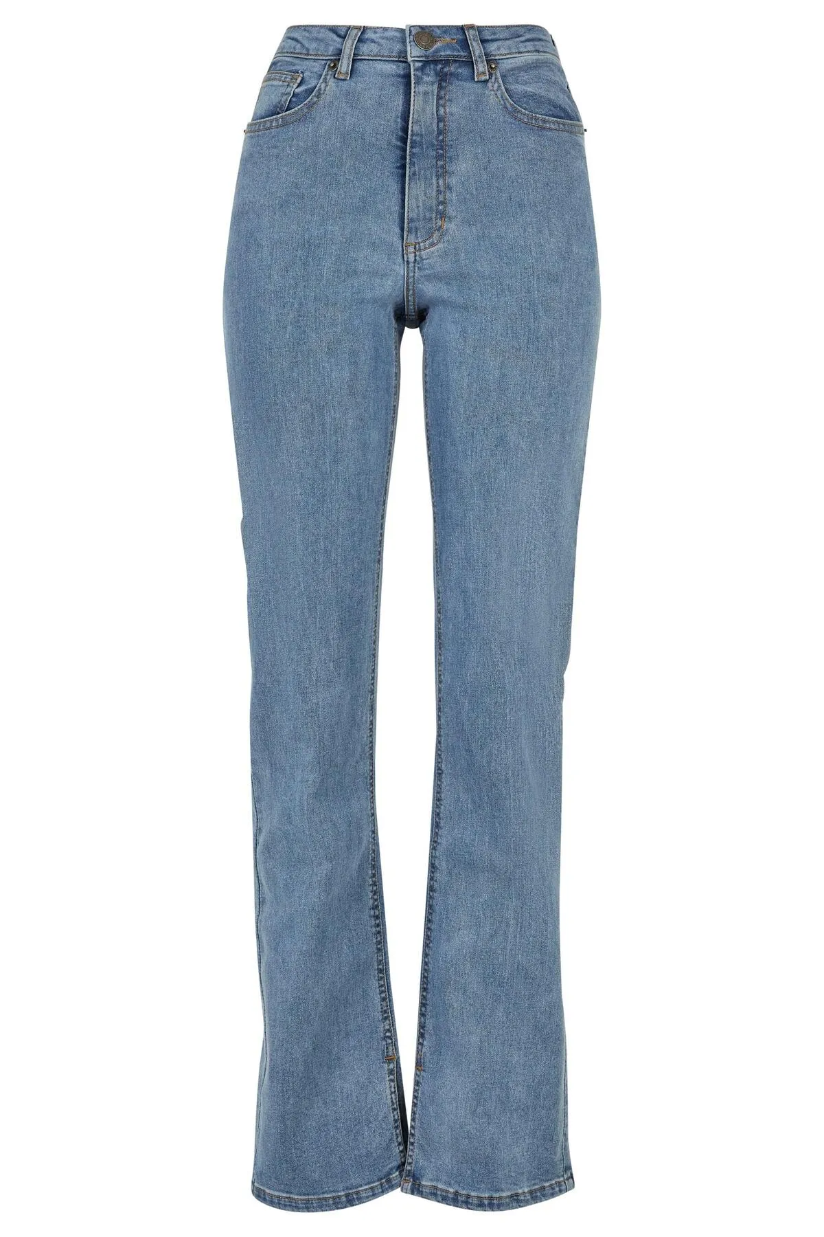 Urban Classics  Damen Ladies Highwaist Straight Slit Denim Pants