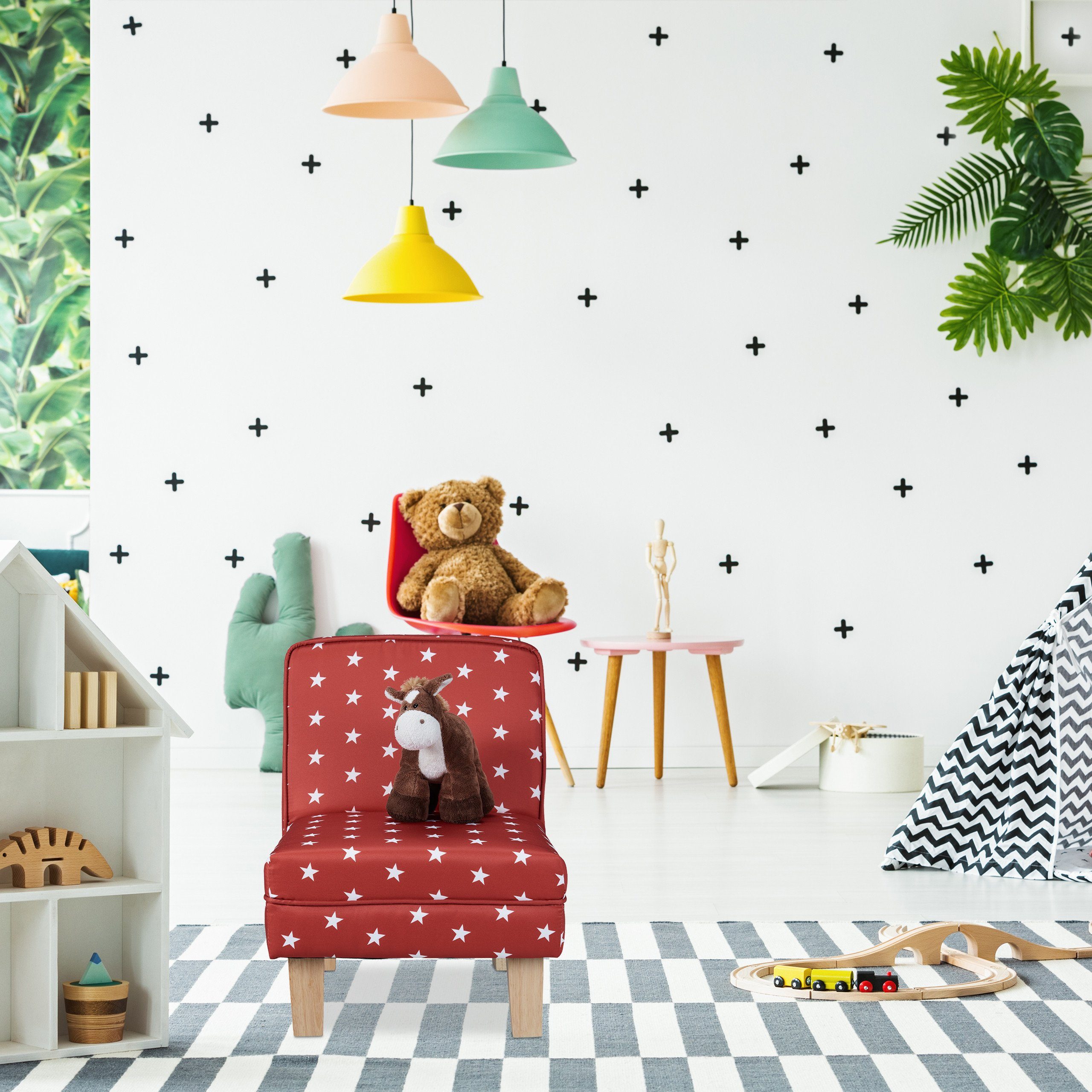 relaxdays Sessel Kindersessel mit Sternen, Dunkelblau
