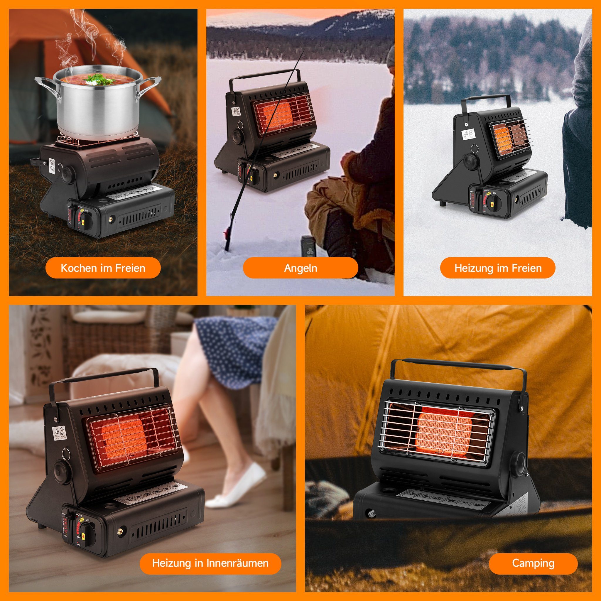 HOMELUX Heizstrahler 1700W 2in1 Tragbare Gasheizung, Gasheizung für innenräume Outdoor, 1700 W, Gasheizer, Gasheizung Camping, Heizung Ohne Strom, Gasheizstrahler