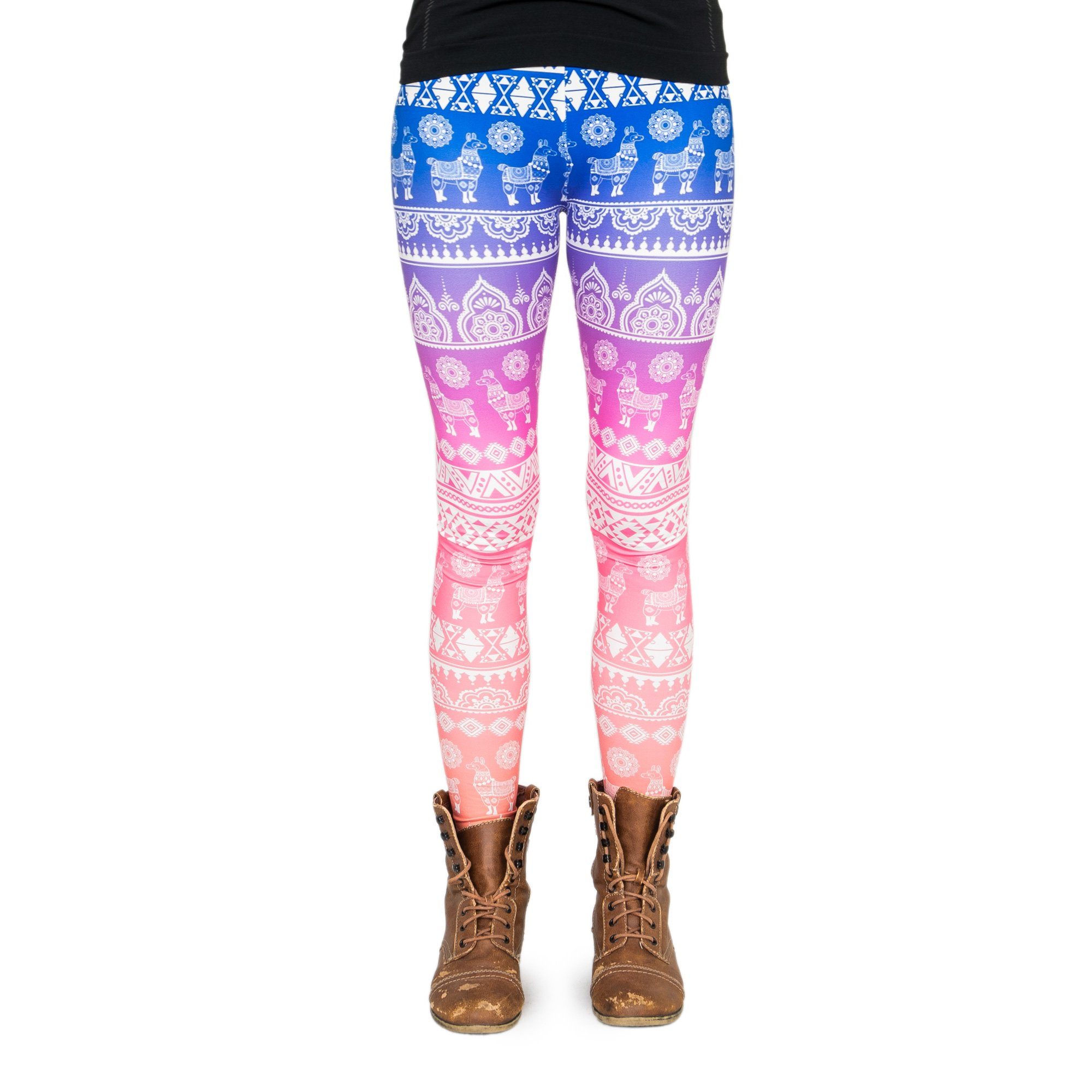 cosey Leggings Bedruckte Bunte Lama-Leggings/Tights Tier (Einheitsgröße XS-L)