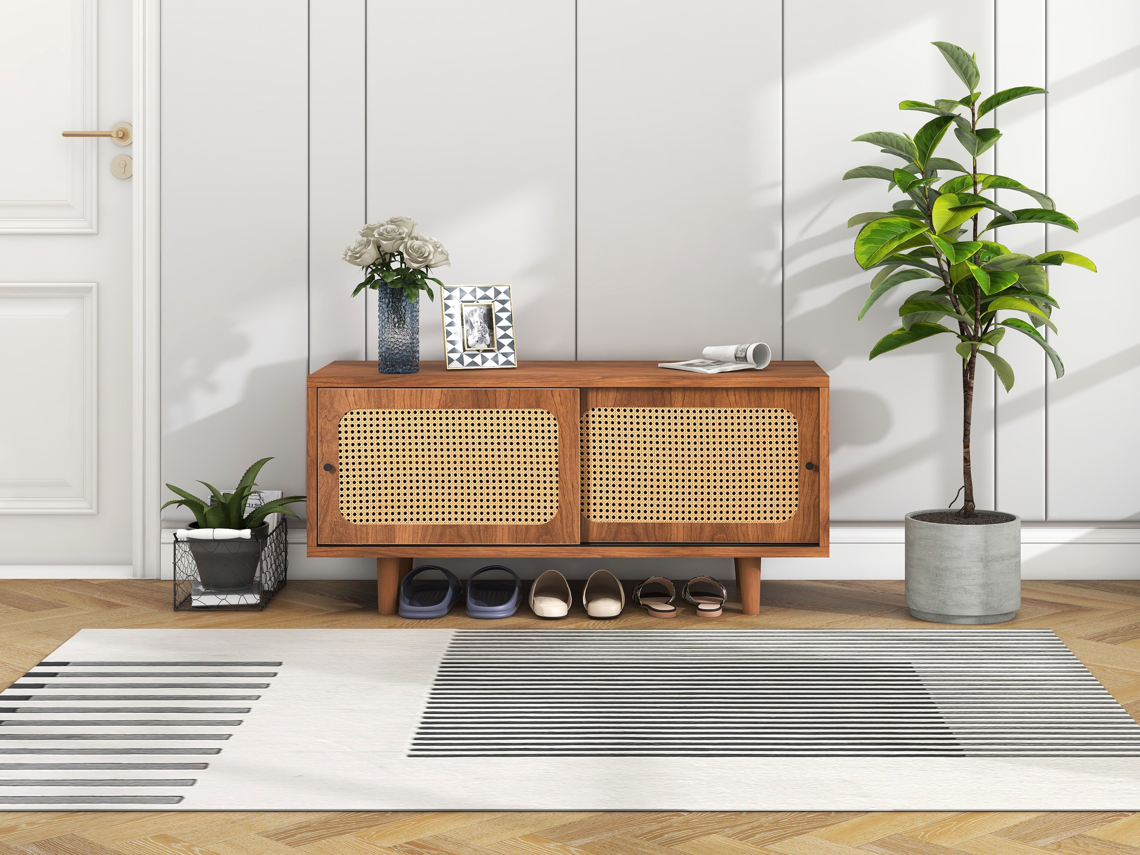 OKWISH Schuhschrank Schuhkarton (mit 2 Türen mit verstellbare Ablage Walnussfarbe formschöner Schuhschrank, Für Flur, Wohn- und Schlafzimmer) 104x40x48 cm