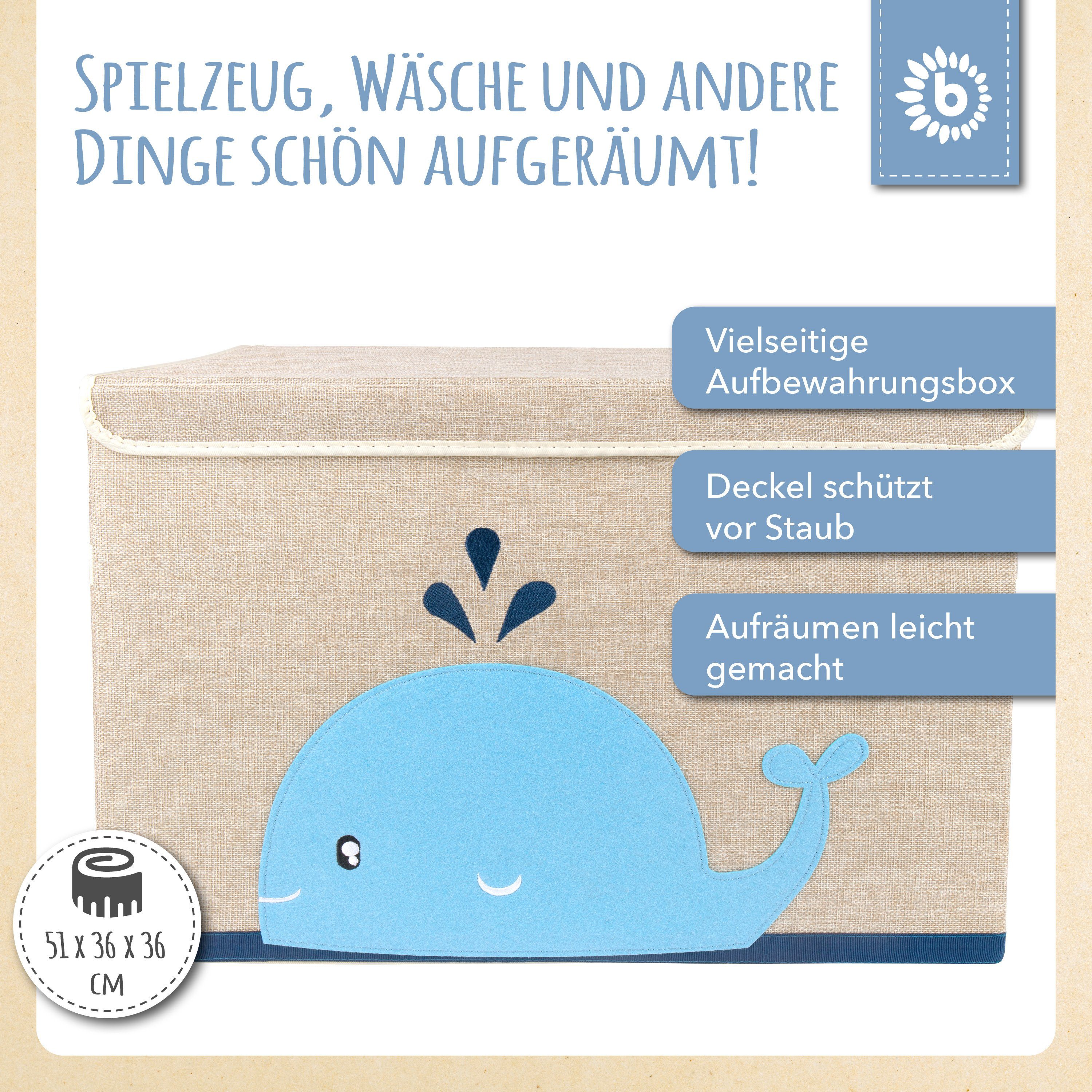 BIECO Spielzeugtruhe Bieco Aufbewahrungsbox mit Deckel 65L faltbar ca. 36x36x51cm Spielzeugkiste mit Deckel Aufbewahrungsbox Kinder Kisten mit Deckel Aufbewahrungsbox Groß Wickeltisch Organizer Wal Motiv