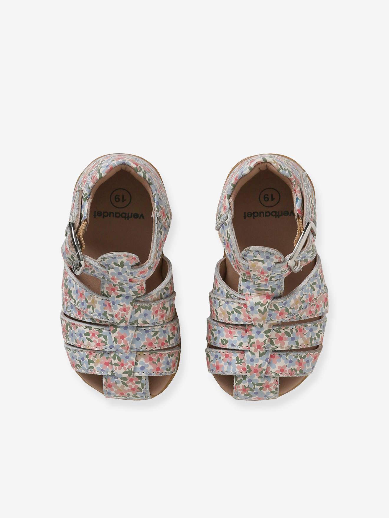 Sandales cuir bébé premiers pas bleu pâle