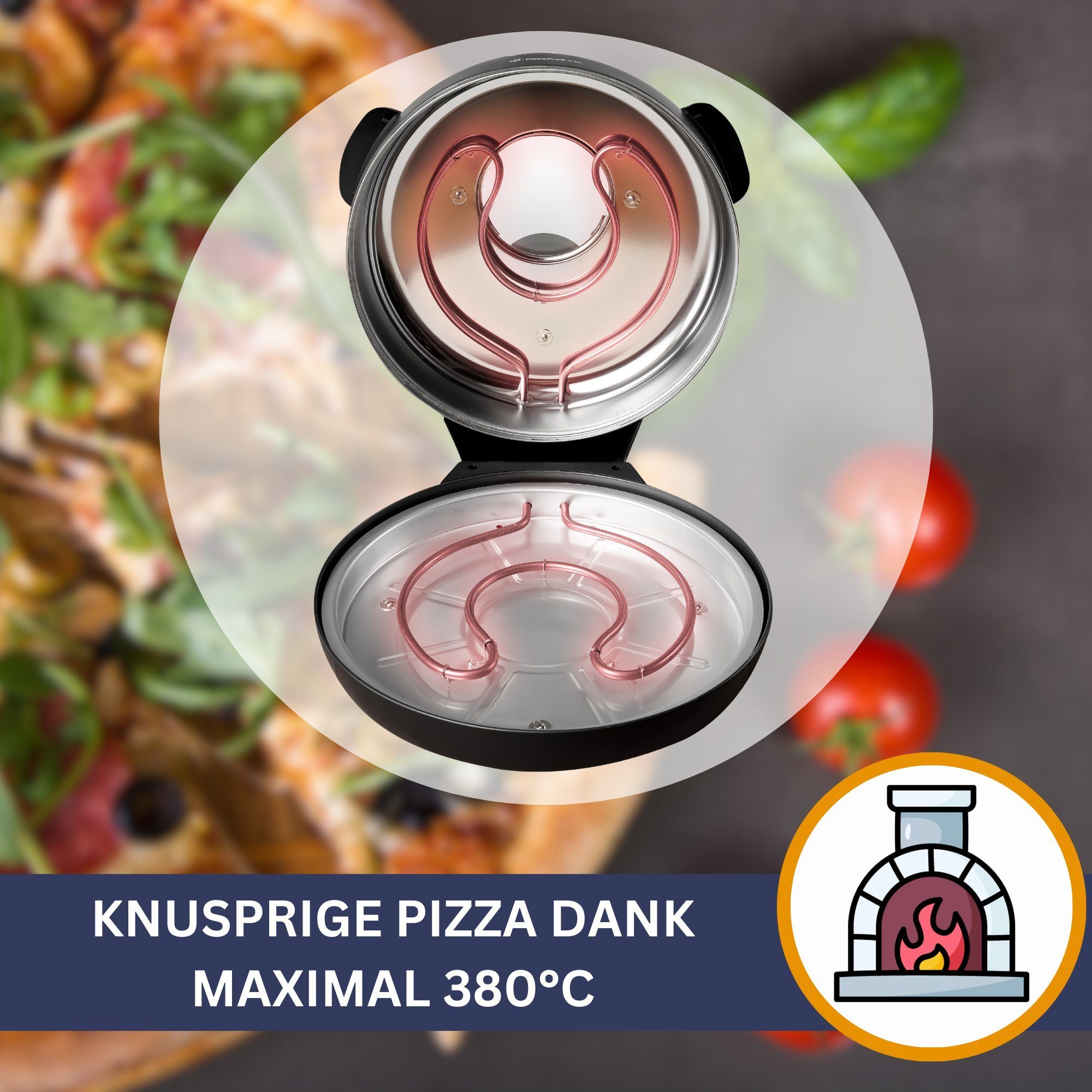 Sommertal Pizzaofen Sommertal PizzaProfi XXL Pizzaofen, 39cm Pizzastein, mit Pfanneneinsatz, 2x Pizzaschieber, Pizzaschneider, Steinplatte