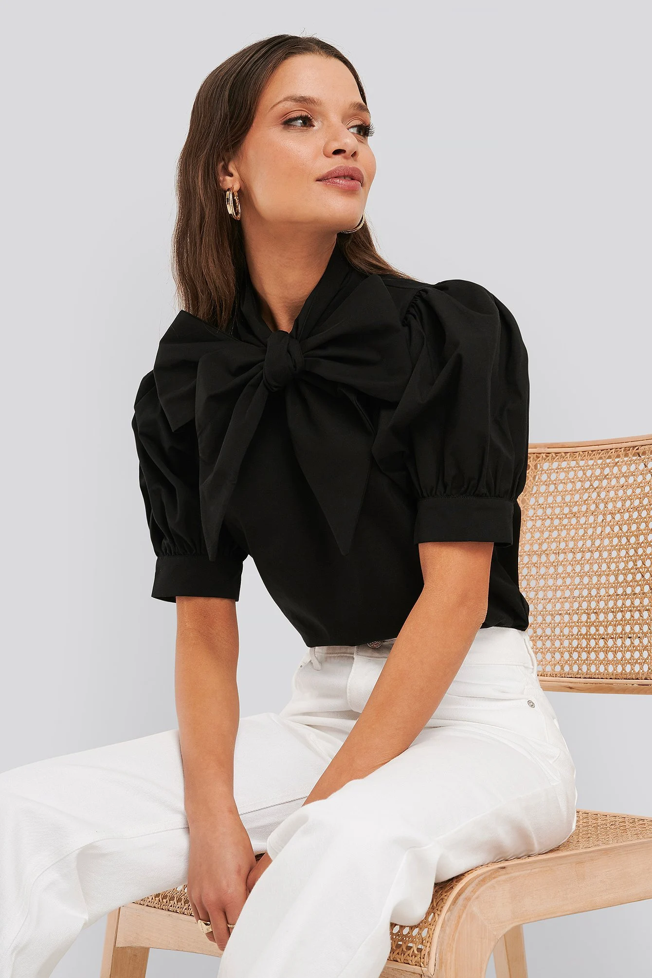 Puff Short Sleeve Pussy Bow Shirt