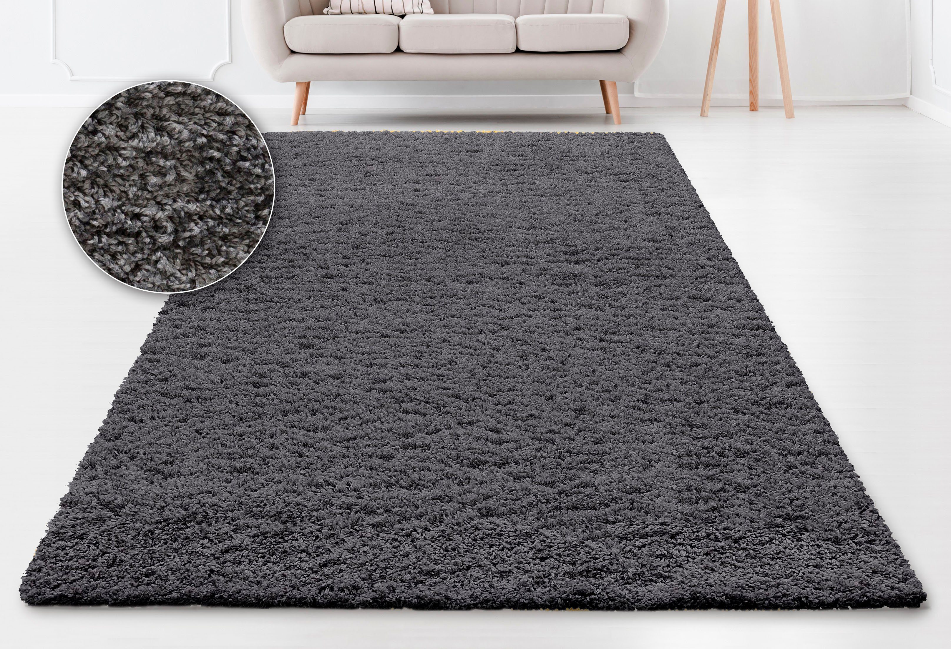 Hochflor-Teppich Viva, Home affaire, rechteckig, Höhe: 45 mm, Uni Farben, einfarbig, besonders weich und kuschelig
