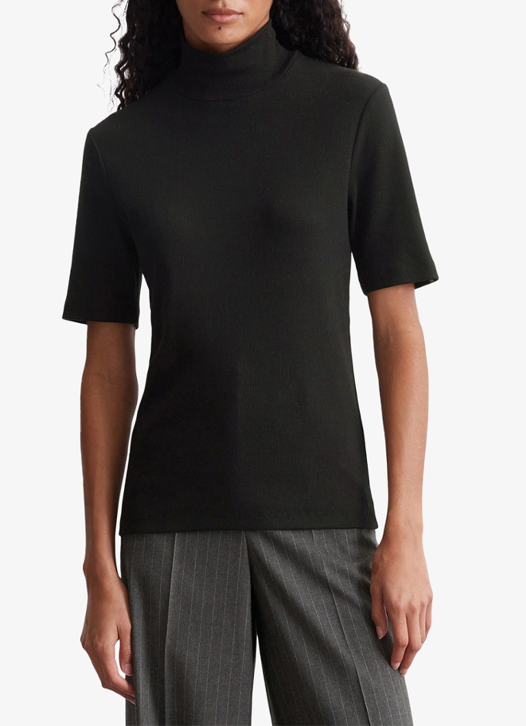 Marc O'Polo T-shirt with ribbed structure and turtleneck
