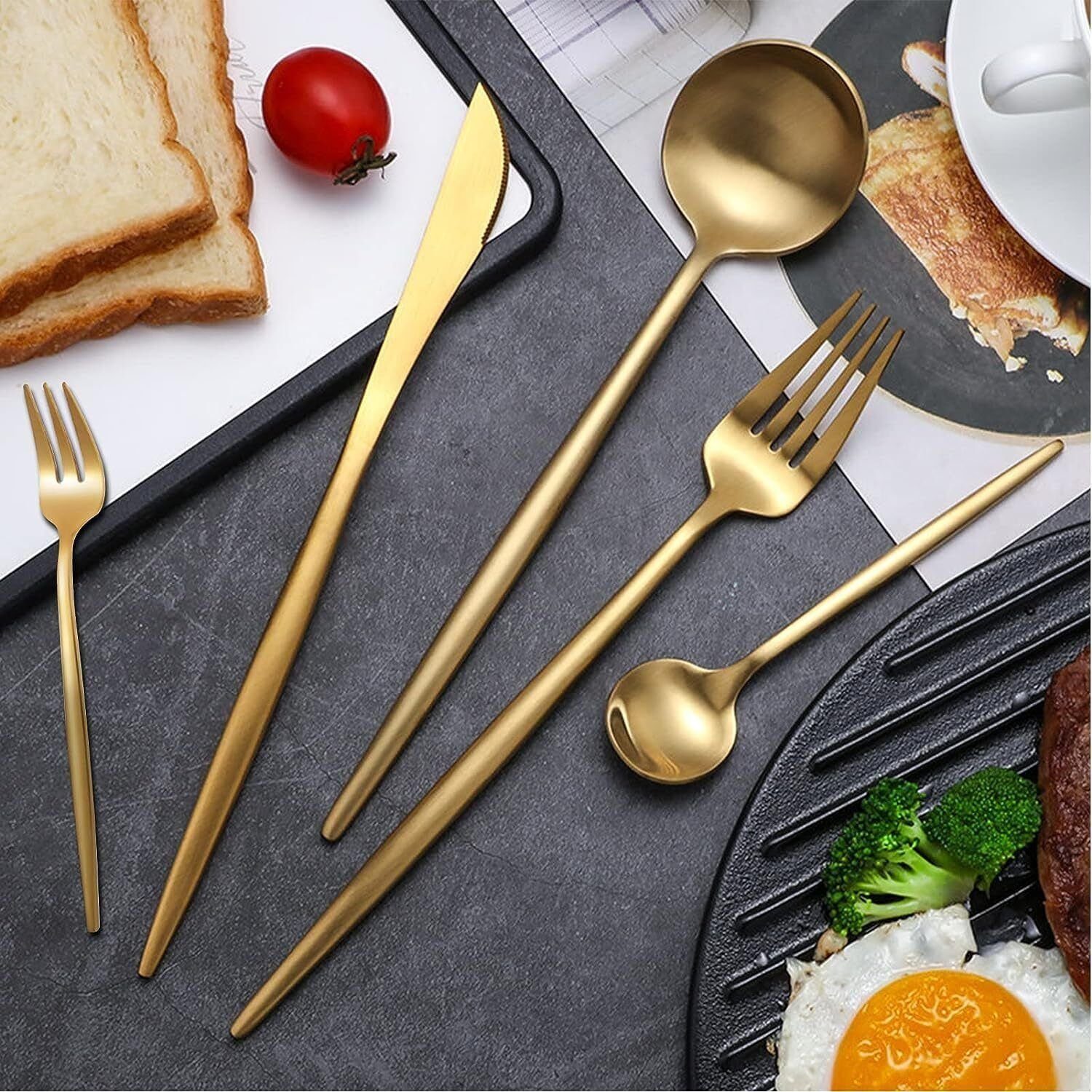 Coisini Besteck-Set 60tlg.Edelstahl Gold Besteckset für 12Personen Spülmaschinenfest