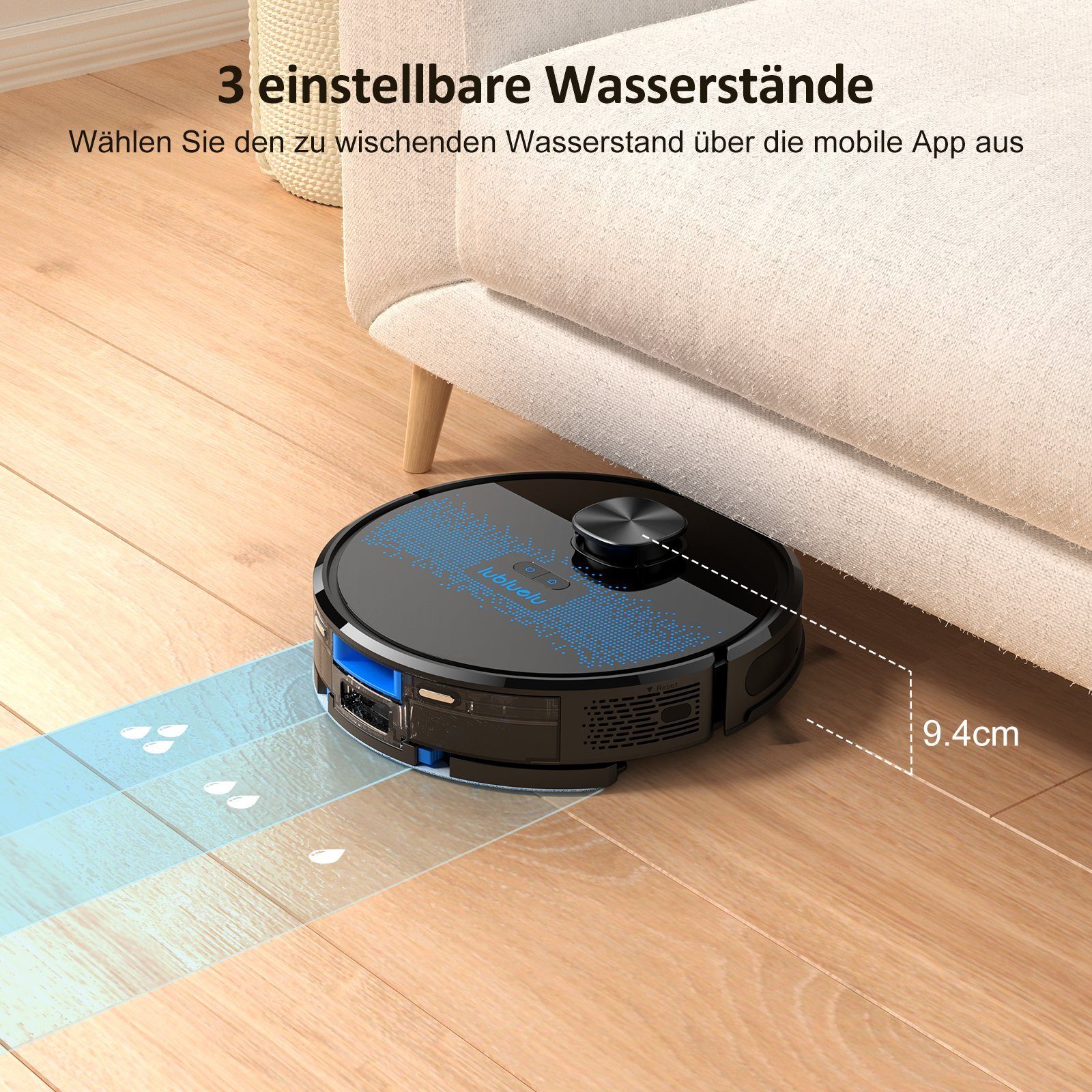 oyajia Nass-Trocken-Saugroboter LDS 9.0 LiDAR Lasernavigation mit Wischfunktion, 42 W, beutellos, 10 No-Go-Zonen