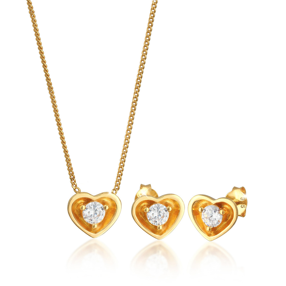Elli Elli Ensemble de Bijoux Pendentif coeur pour femme Boucles d'oreilles élégantes a Bijoux