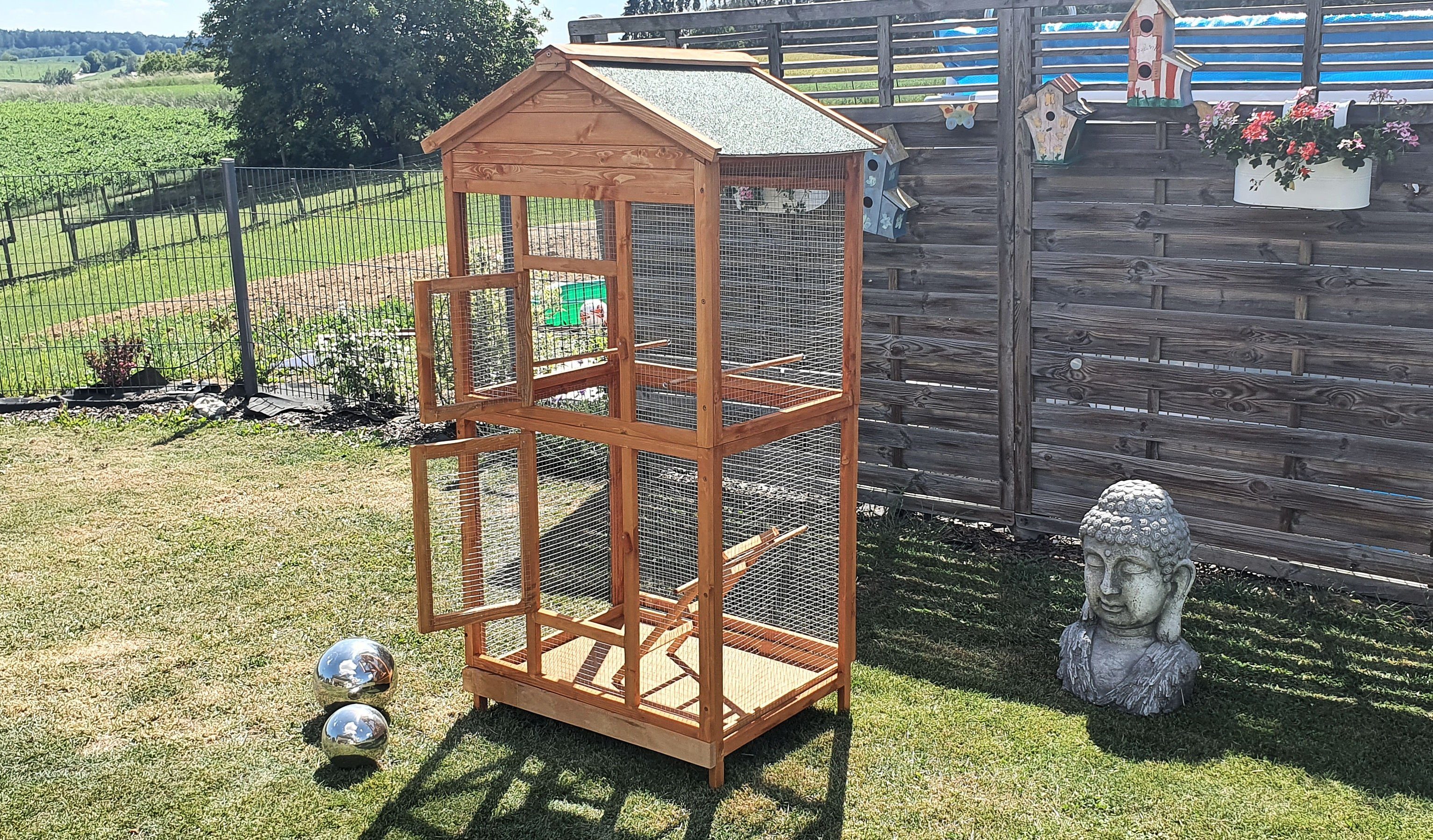 MYPETS Vogelkäfig XL Vogelvoliere 160cm Voliere Vogelkäfig Käfig Vogelhaus Vogel Tierkäfig Holz