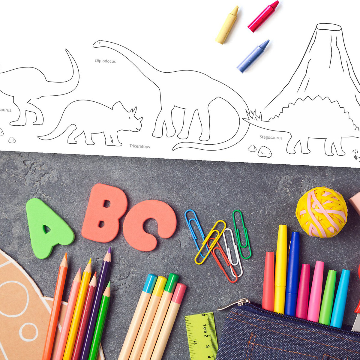 Papierunterlage A2 Schreibtischunterlage Dinosaurier zum ausmalen Schreibtischunterlagen