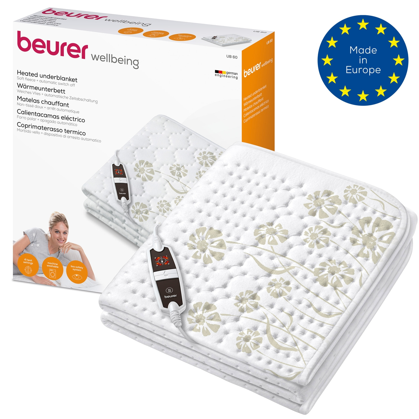 Beurer Wärmeunterbett UB 60-Motivdruck Wärmeunterbett mit 4 Temperaturstufen & Rückschaltautomatik - 150 x 80 cm