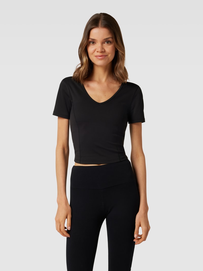 Cropped T-Shirt mit Steppnähten Modell 'BIRGIT ACTIVE CROP TOP' in schwarz