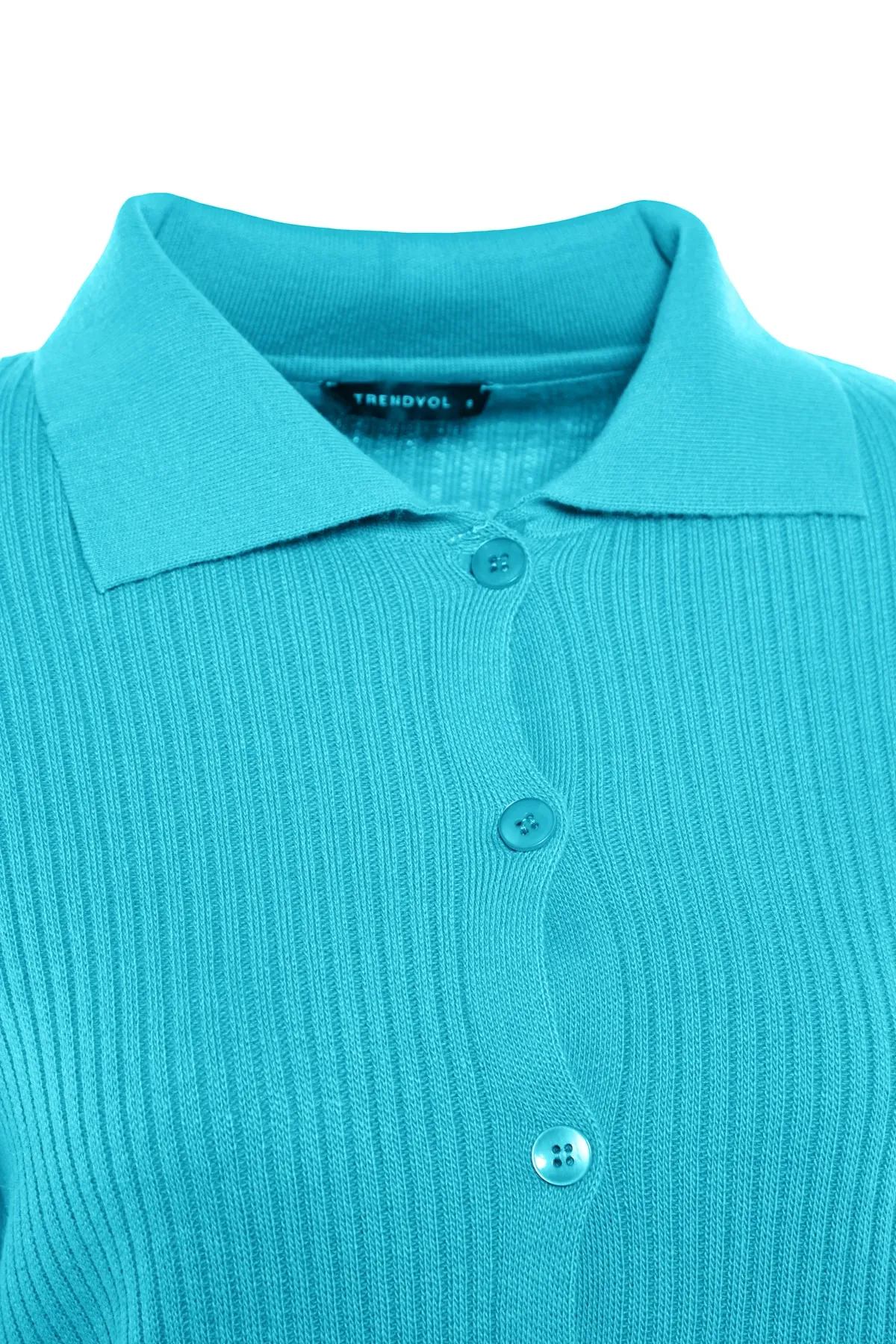 Trendyol Modest  Türkisfarbenes Strickset aus Cardigan und Hose mit Schlitzdetail TCTAW23US00028