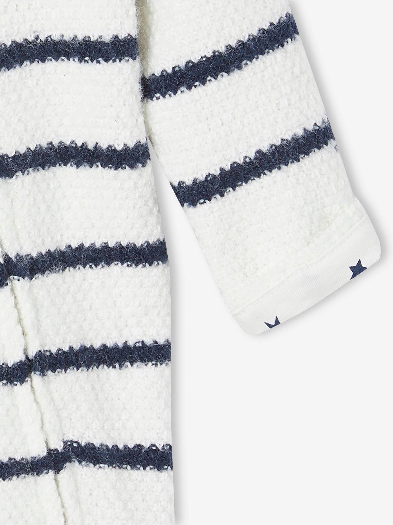 Combinaison en tricot bébé naissance doublée ivoire rayé