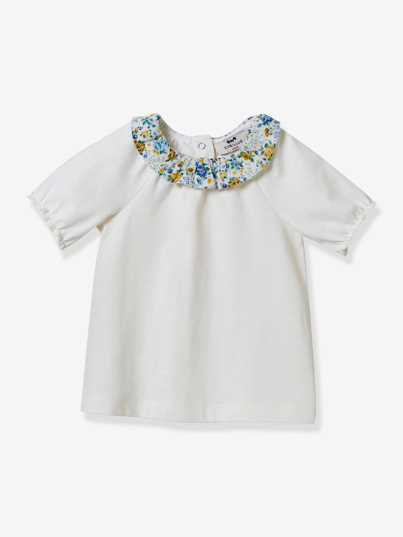 Tee-shirt col en tissu Liberty® bébé CYRILLUS coton bio blanc
