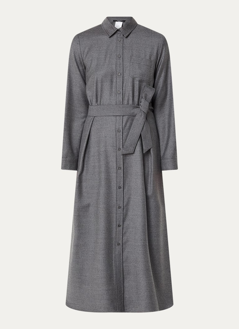 Blúzkové šaty MaxMara Midi z panenskej vlny s opaskom