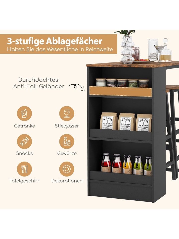 COSTWAY Bartisch 3er Set mit Barhocker in Hellbraun günstig kaufen onesize
