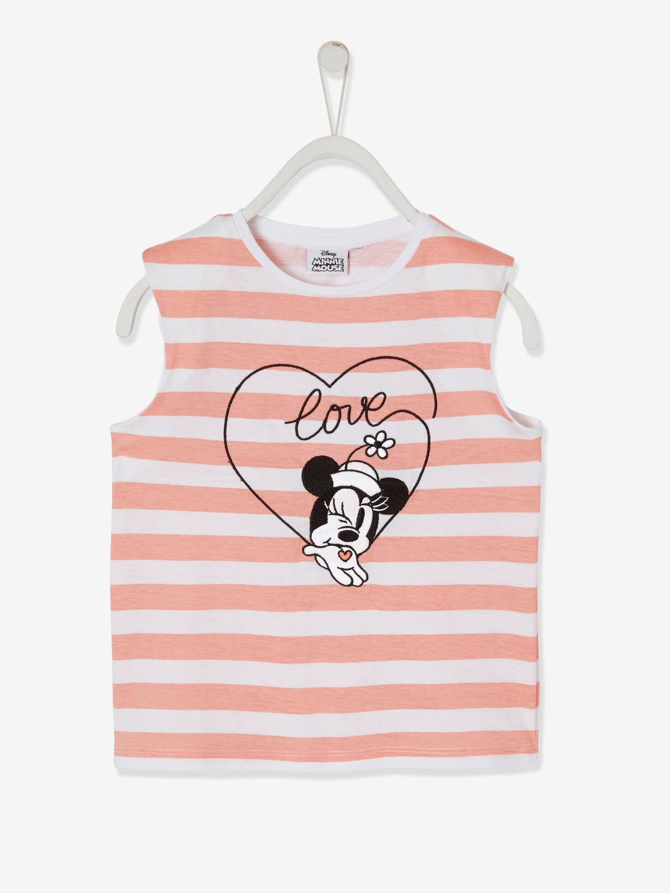 T-shirt avec épaulettes DS Minnie® fille rose poudré rayé