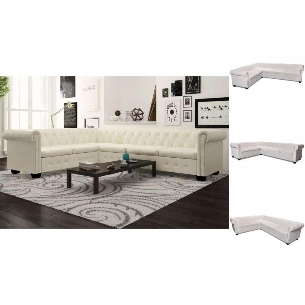 vidaXL Sofa Chesterfield Ecksofa 6-Sitzer Kunstleder Weiß