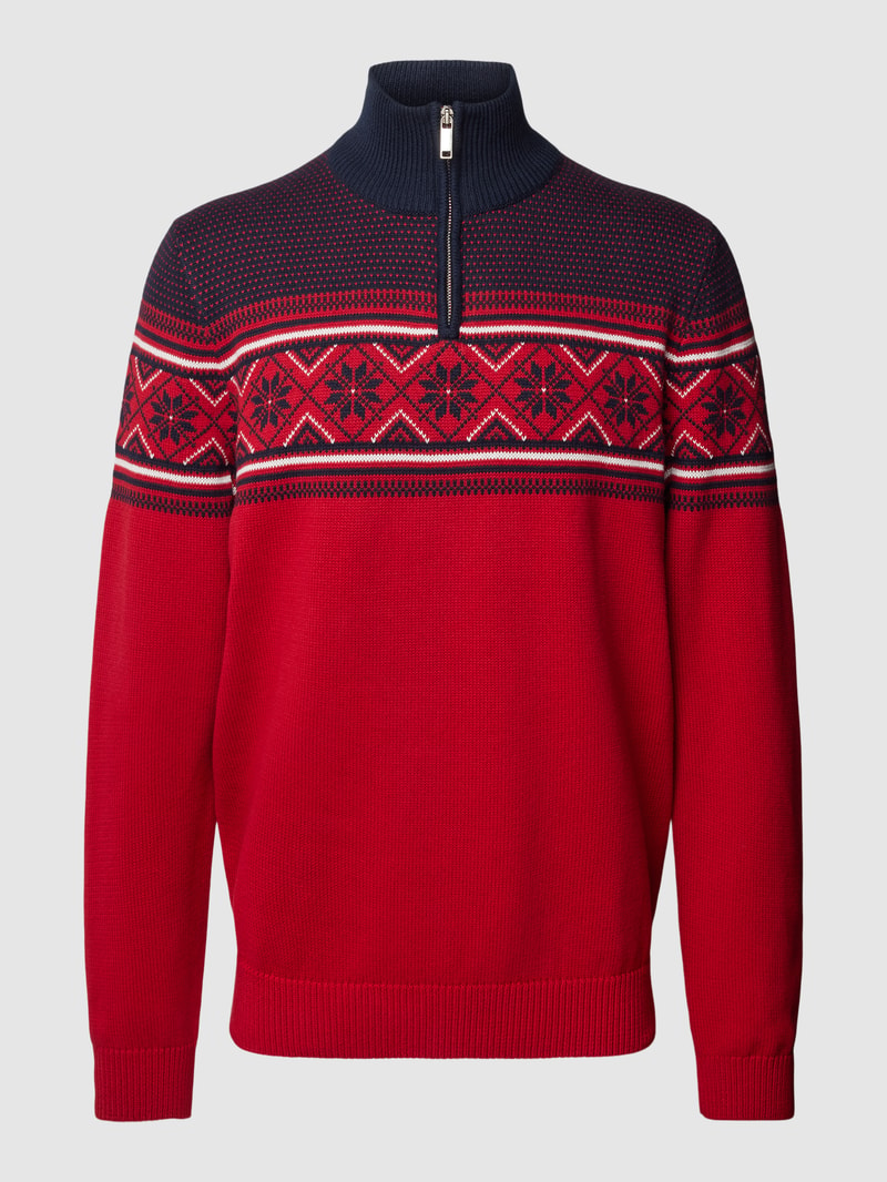 Strickpullover mit Troyer-Kragen Modell 'CLAUS' in kirschrot