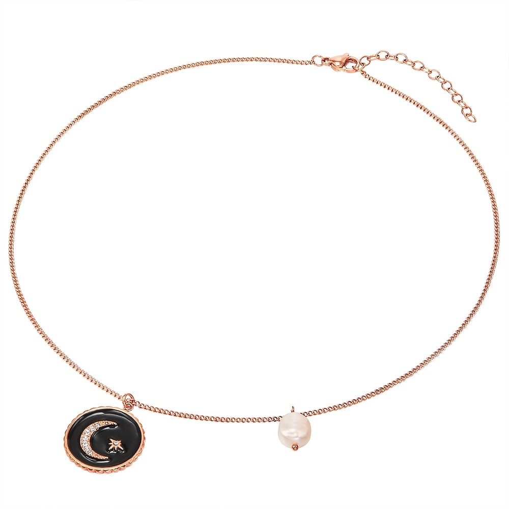 Valero Pearls Collier en acier inoxydé Lune Acier inoxydable Preciosa Perle de culture d'eau do collier
