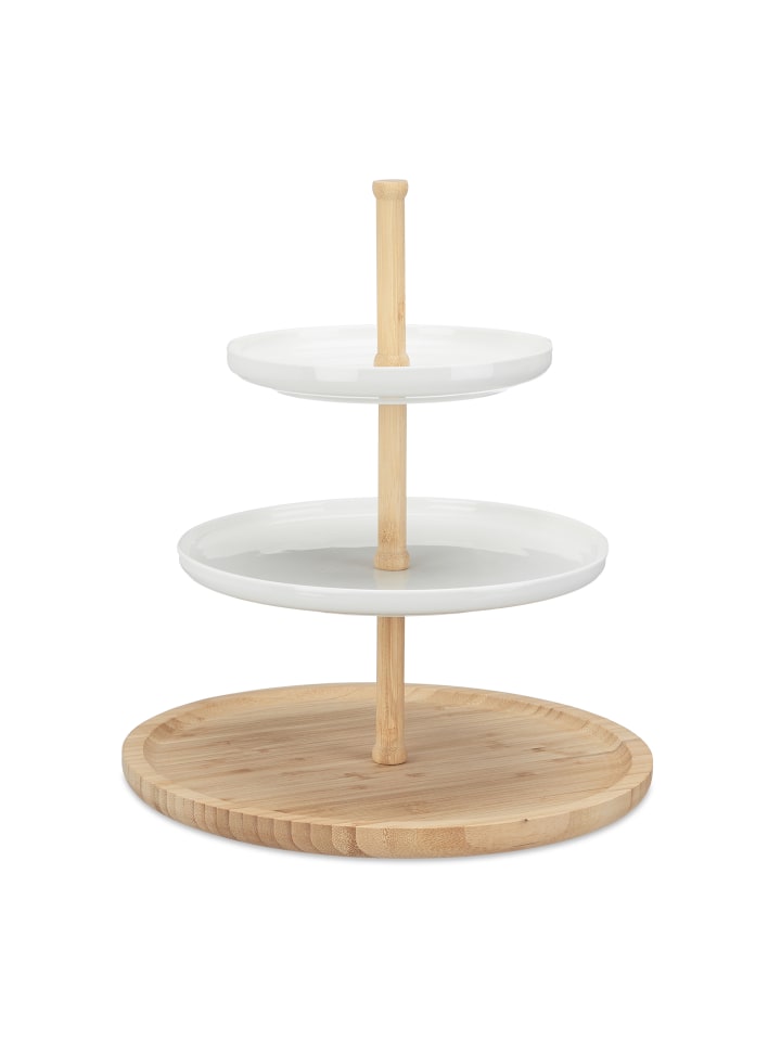 relaxdays Etagere in Natur/Weiß - (H)36 x Ø 30 cm günstig kaufen onesize