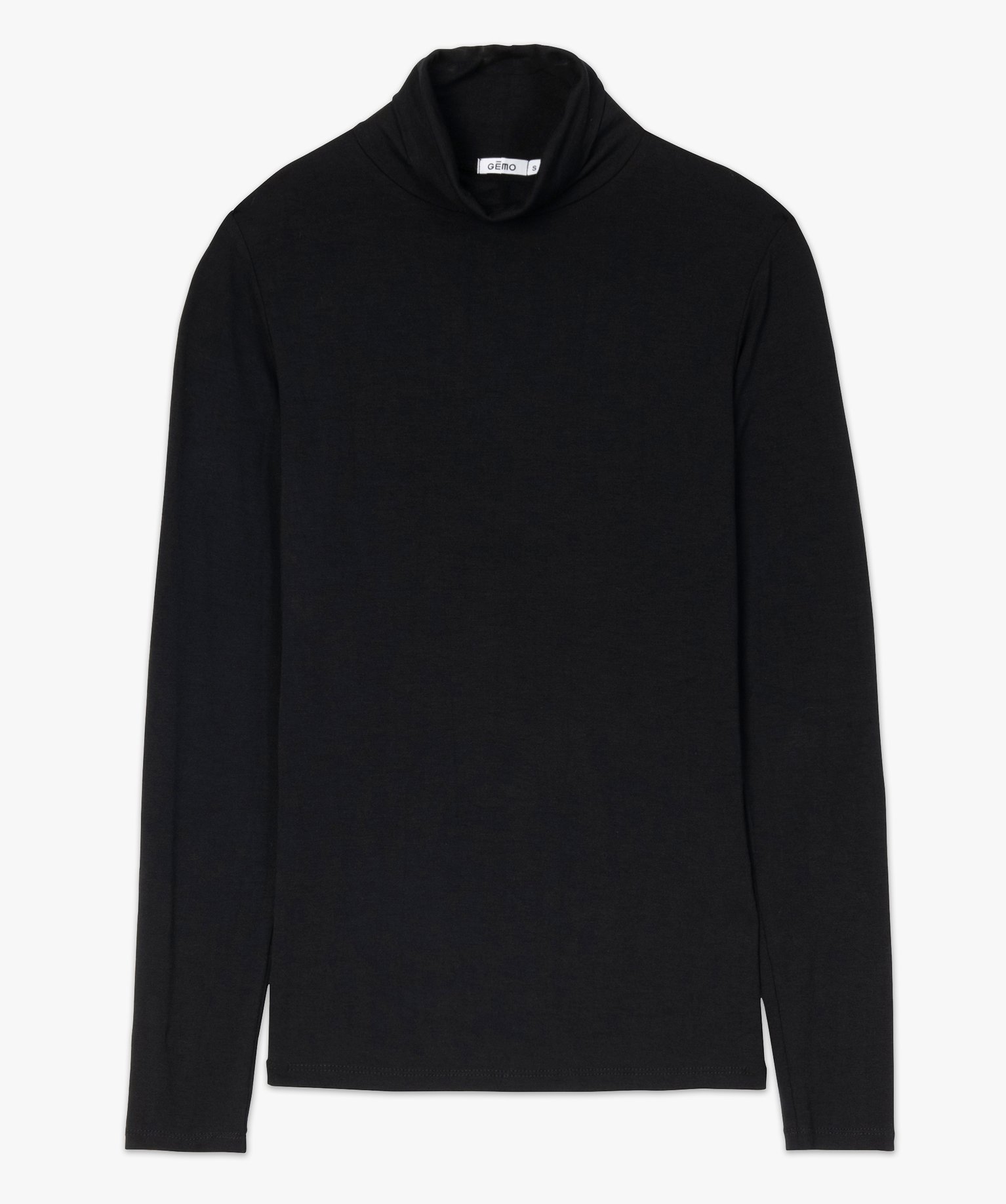Tee-shirt femme uni avec col roulé et manches longues noir | GEMO