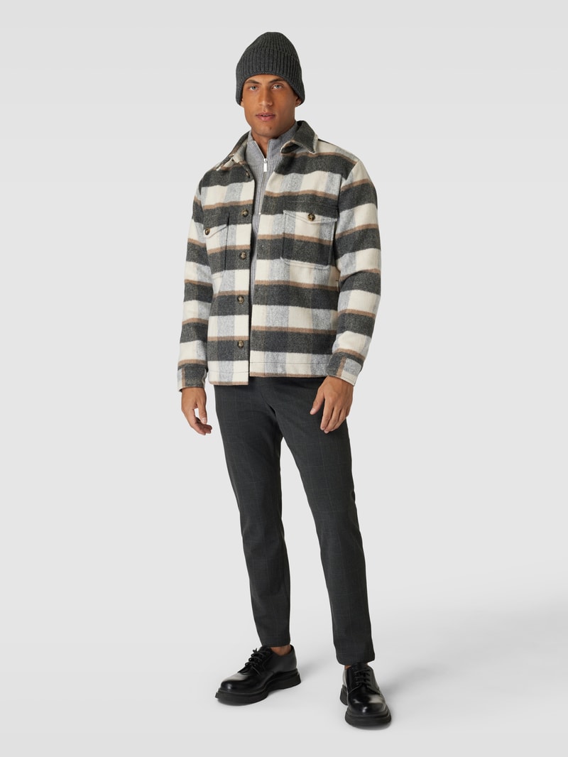 Slim Fit Chino mit Glencheck-Muster Modell 'ROBERT' in mittelgrau