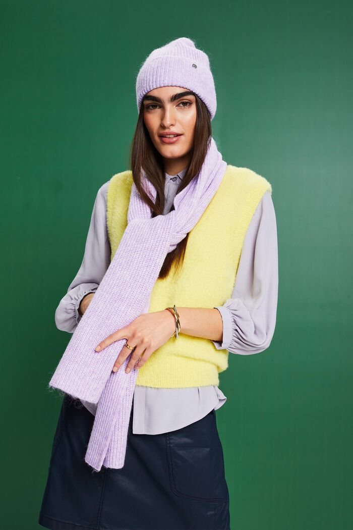 Set: Beanie und Schal in Rippstrick-Optik