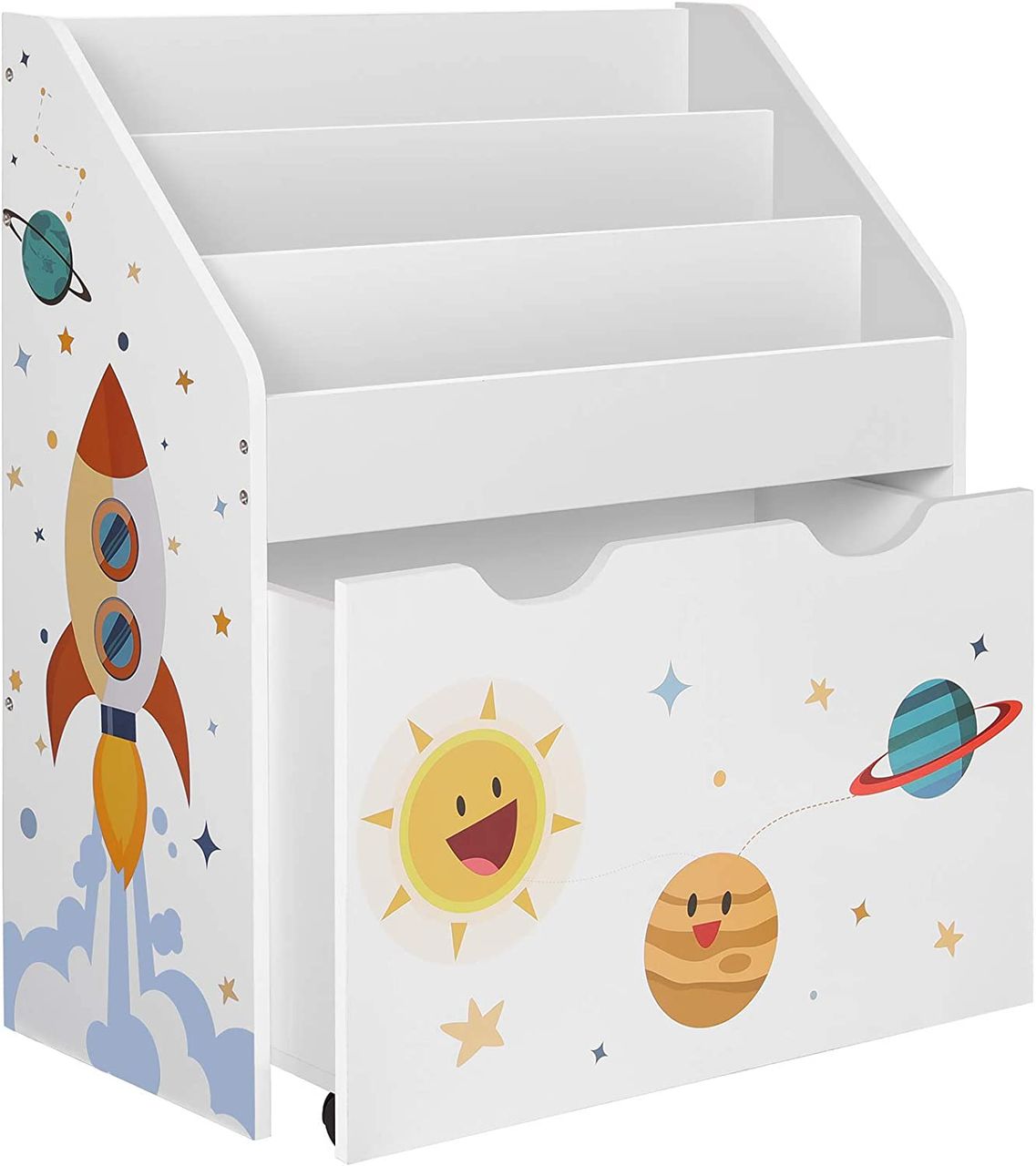 Songmics Spielzeugregal & Bücherregal für Kinder, Kinderzimmerregal mit 3 Fächern Spielzeugkiste weiß