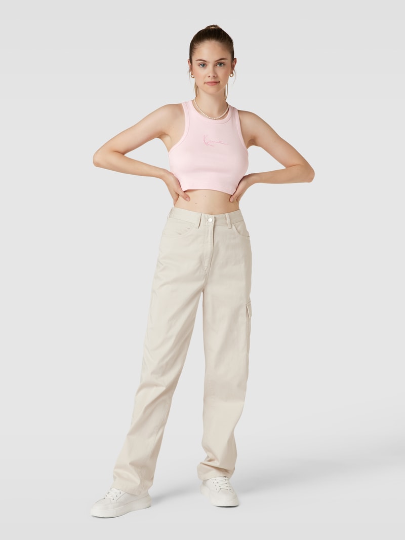 Crop Top mit Label-Stitching in pink