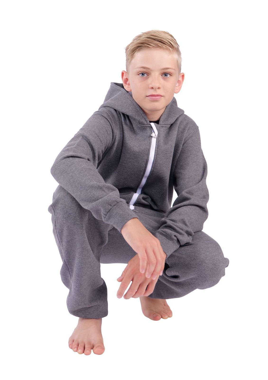 O'Poppy Jumpsuit Kinder dunkelgrau (1-tlg) Zwergen Kapuze und Eingrifftaschen