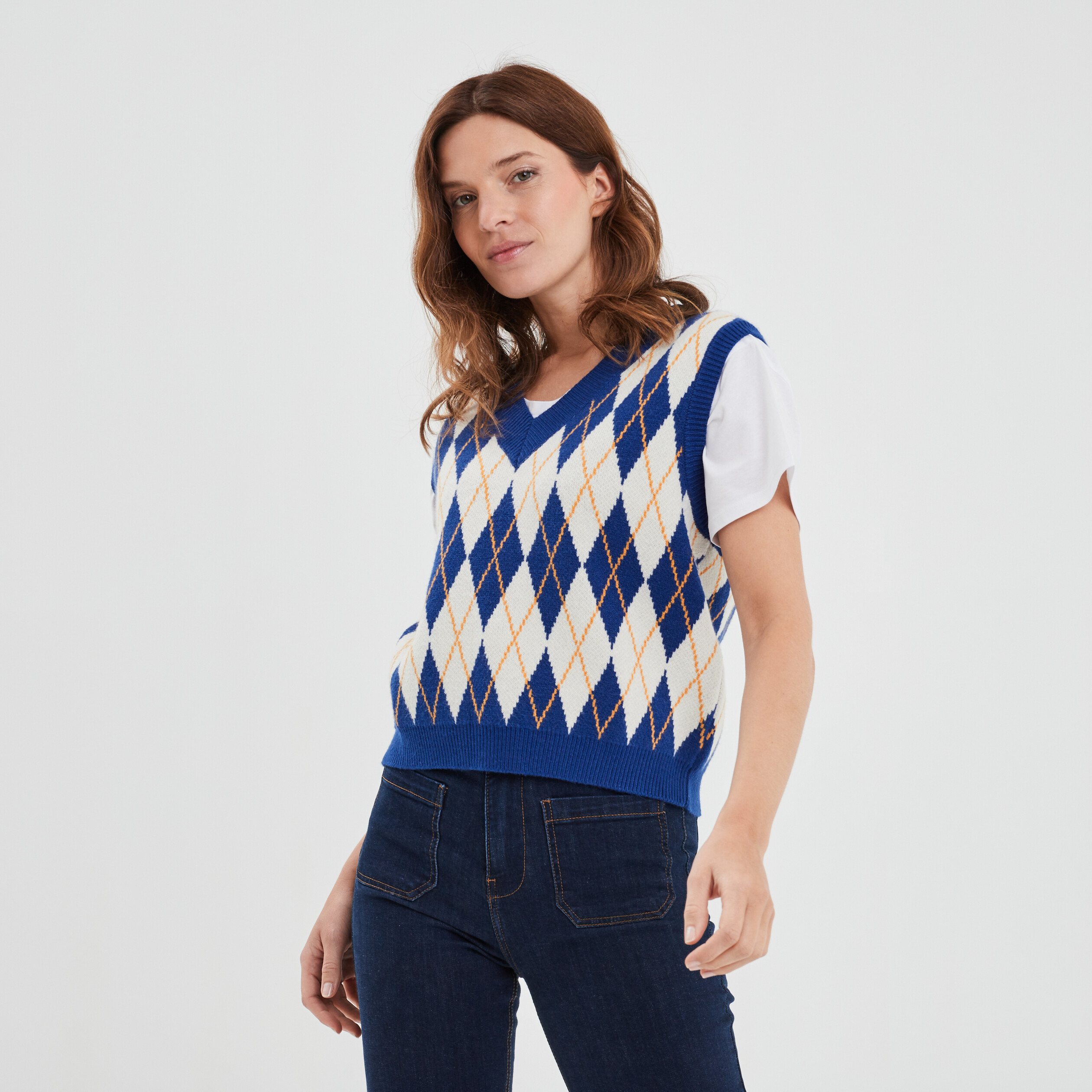 Pull sans manches col en V Creeks bleu electrique femme | La Halle