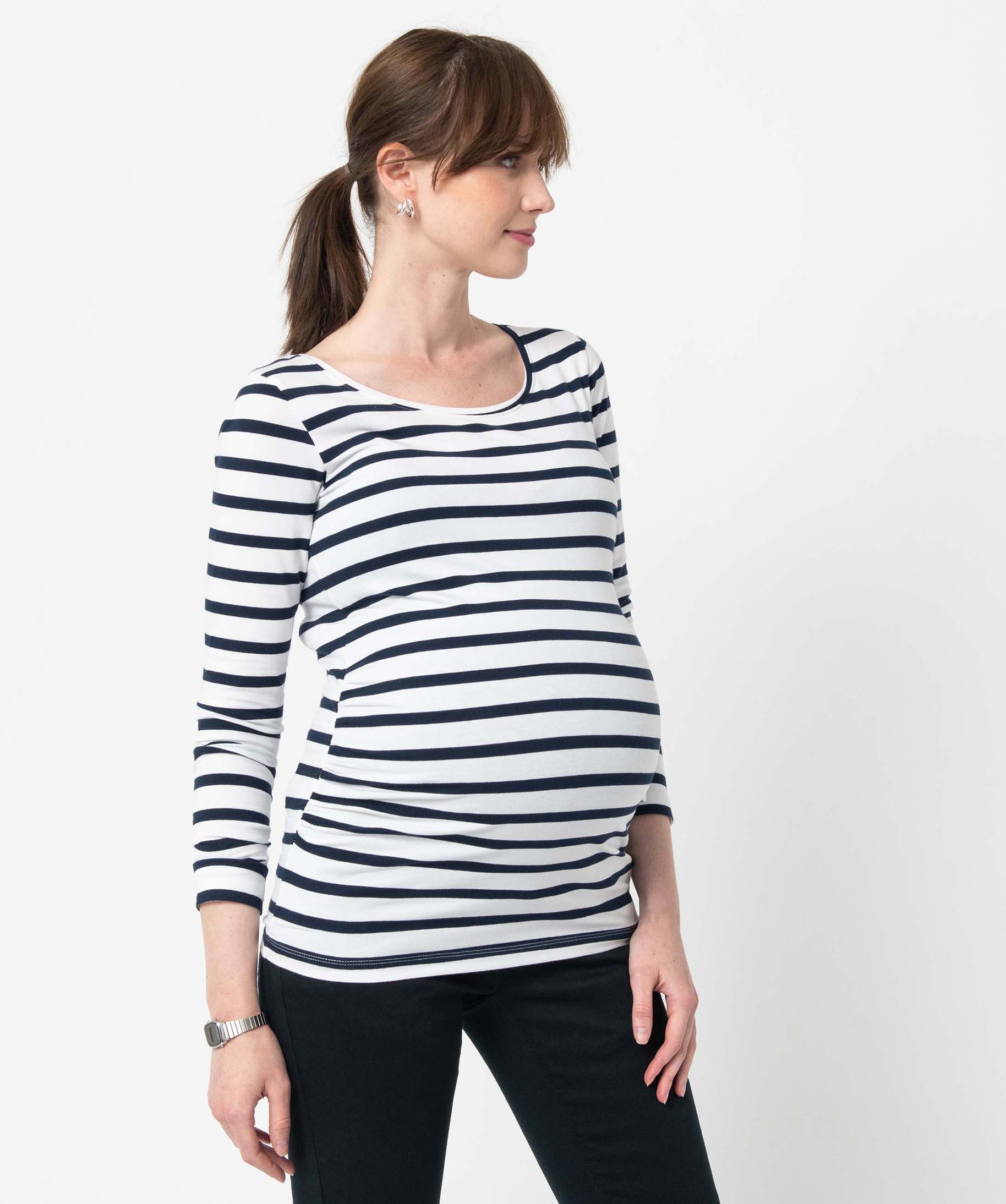 Tee-shirt de grossesse rayé à manches longues raye | GEMO